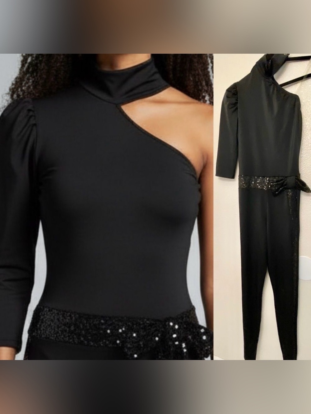 Rare Kelle dance solo costume black asymmetrical jumpsuit unitard jazz MA adult